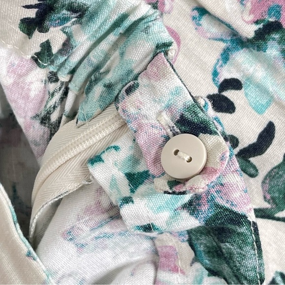 J Jill Linen Stretch Pants XS Printed Floral Slim Leg Cropped Linen Blend Cream - Picture 10 of 11